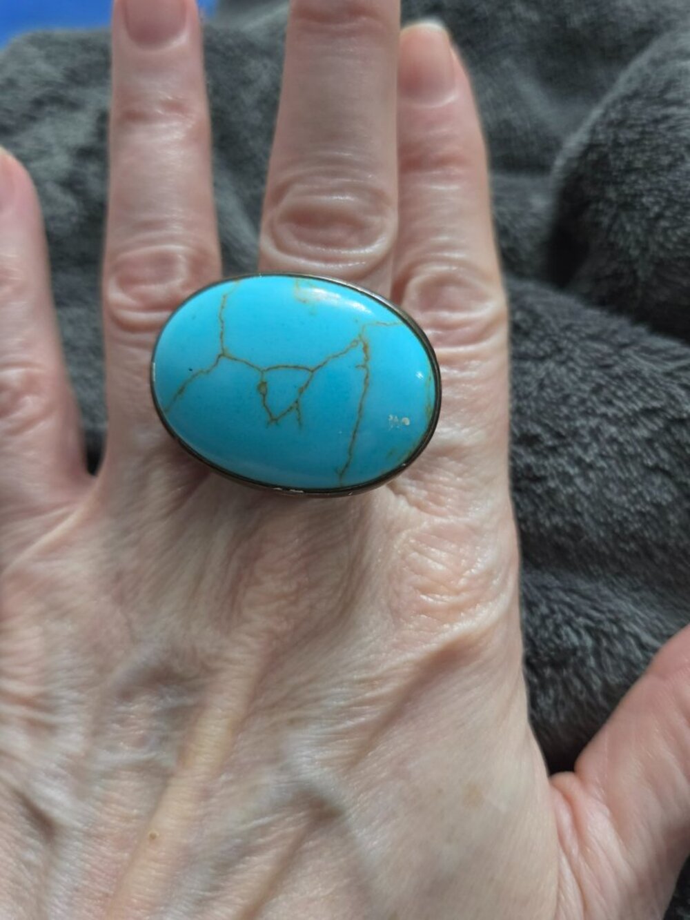 Vintage designer ring ebony wood turquoise